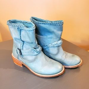 Teal Leather Booties Western